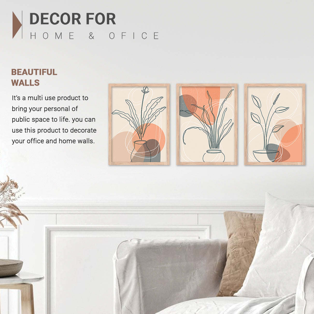 Wall Decor Modern Art Framed Wall Painting Poster for Living room Bedroom Office Gifts Home Decoration Frame In Beige (Set of 3) 11x14 Inches