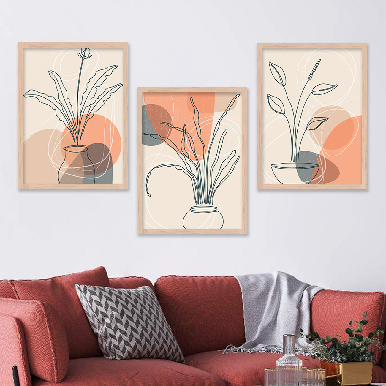 Wall Decor Modern Art Framed Wall Painting Poster for Living room Bedroom Office Gifts Home Decoration Frame In Beige (Set of 3) 11x14 Inches