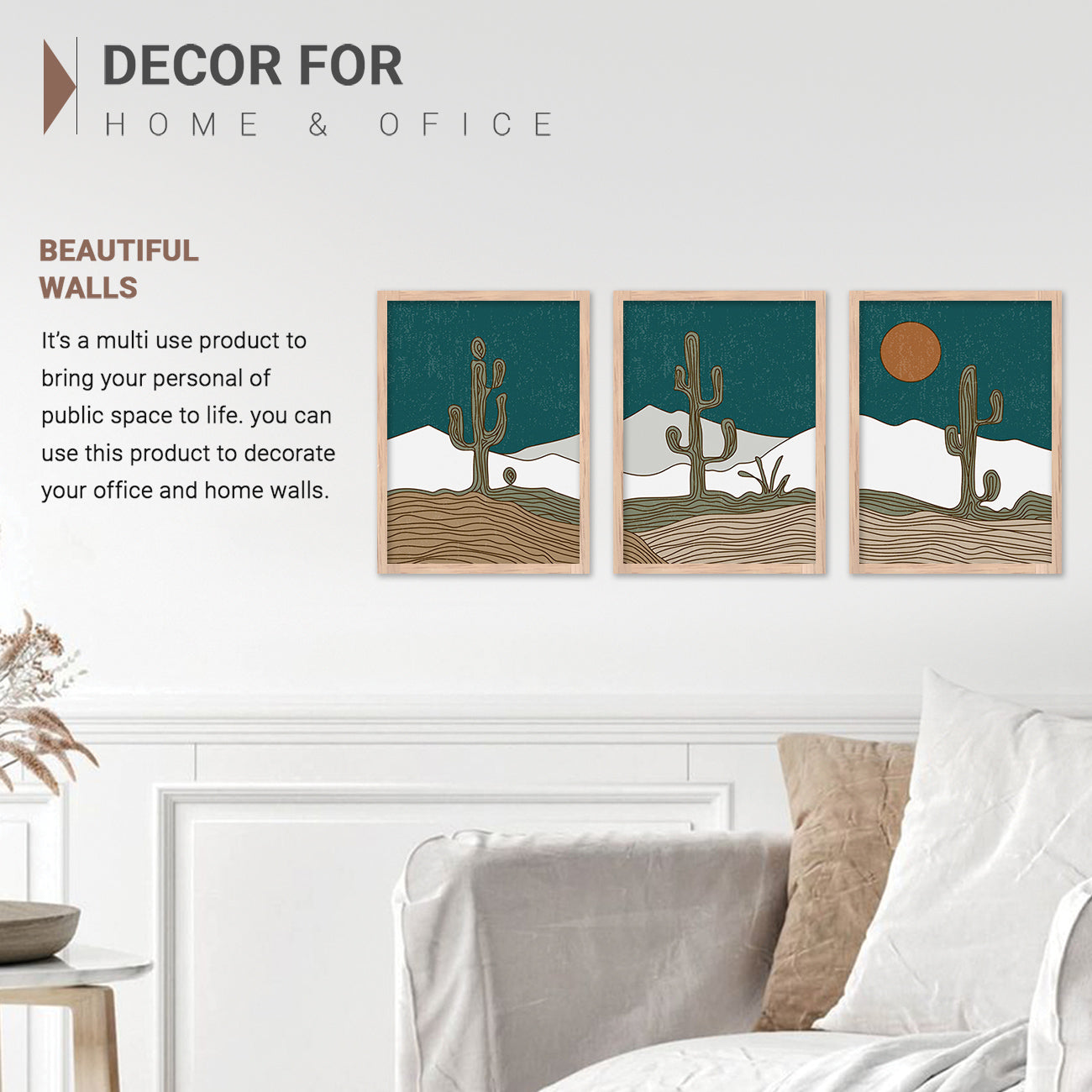 Wall Decor Modern Art Framed Wall Painting Poster for Living room Bedroom Office Gifts Home Decoration Frame In Beige (Set of 3) 11x14 Inches