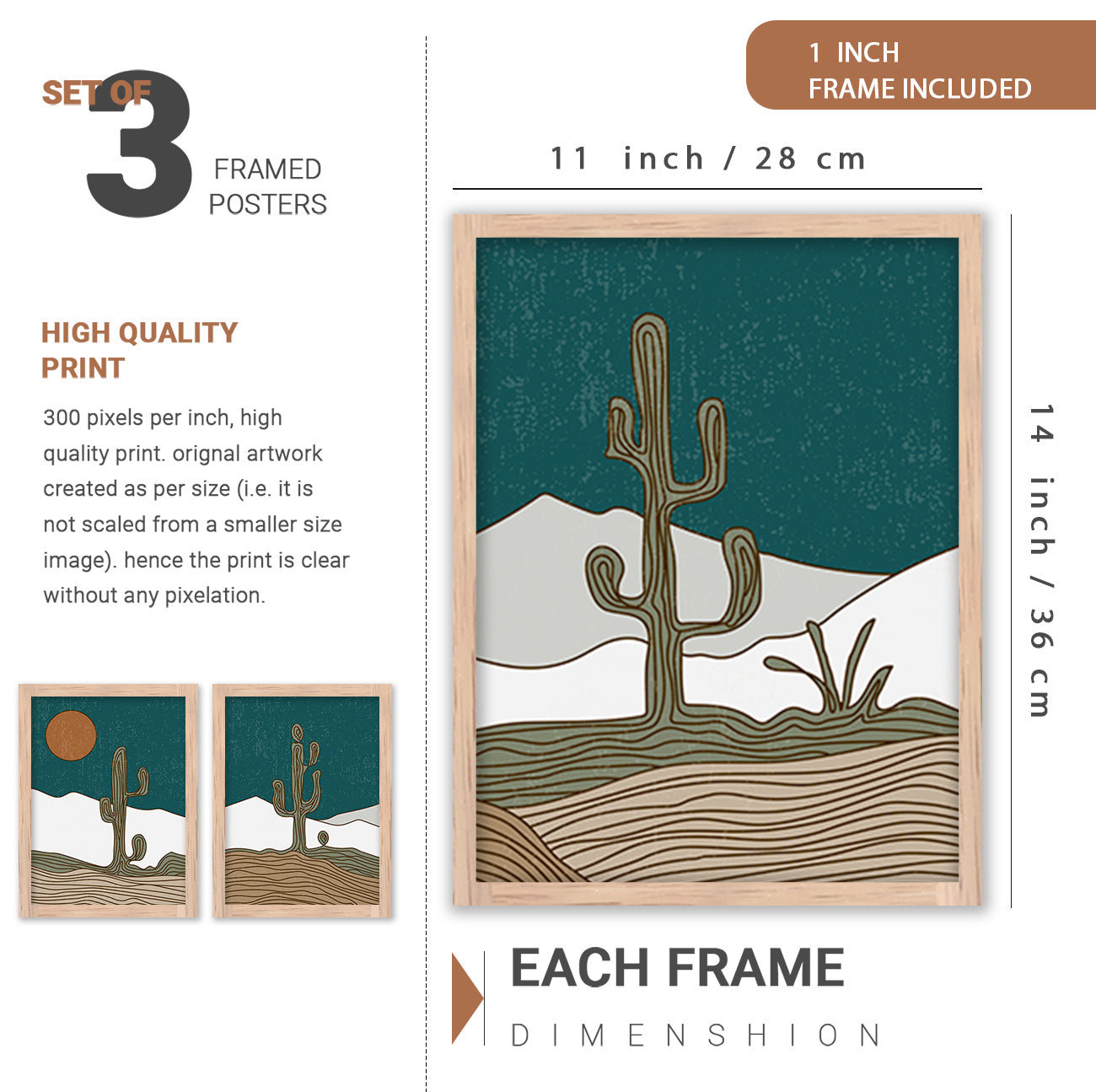 Wall Decor Modern Art Framed Wall Painting Poster for Living room Bedroom Office Gifts Home Decoration Frame In Beige (Set of 3) 11x14 Inches
