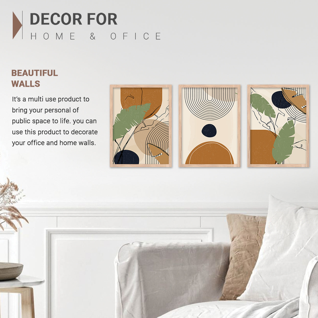 Wall Decor Modern Art Framed Wall Painting Poster for Living room Bedroom Office Gifts Home Decoration Frame In Beige (Set of 3) 11x14 Inches