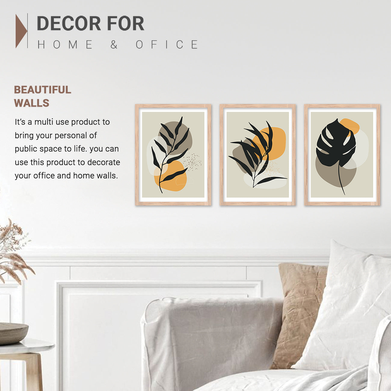 Wall Decor Modern Art Framed Wall Painting Poster for Living room Bedroom Office Gifts Home Decoration Frame In Beige (Set of 3) 11x14 Inches