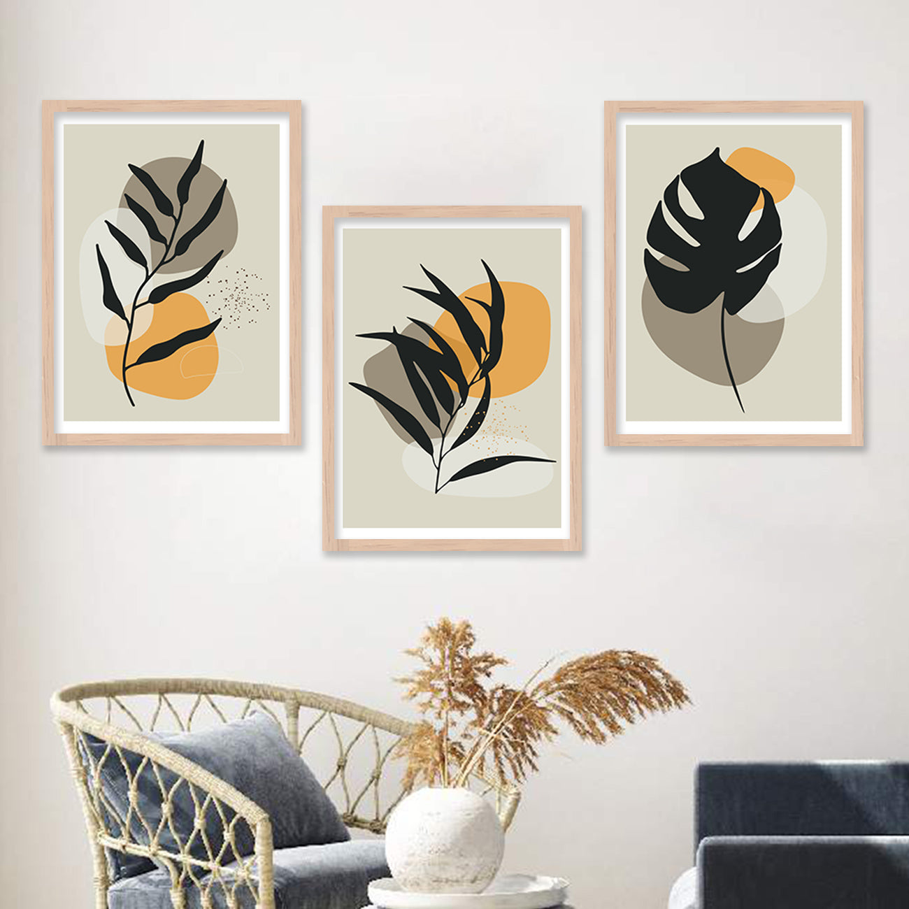 Wall Decor Modern Art Framed Wall Painting Poster for Living room Bedroom Office Gifts Home Decoration Frame In Beige (Set of 3) 11x14 Inches