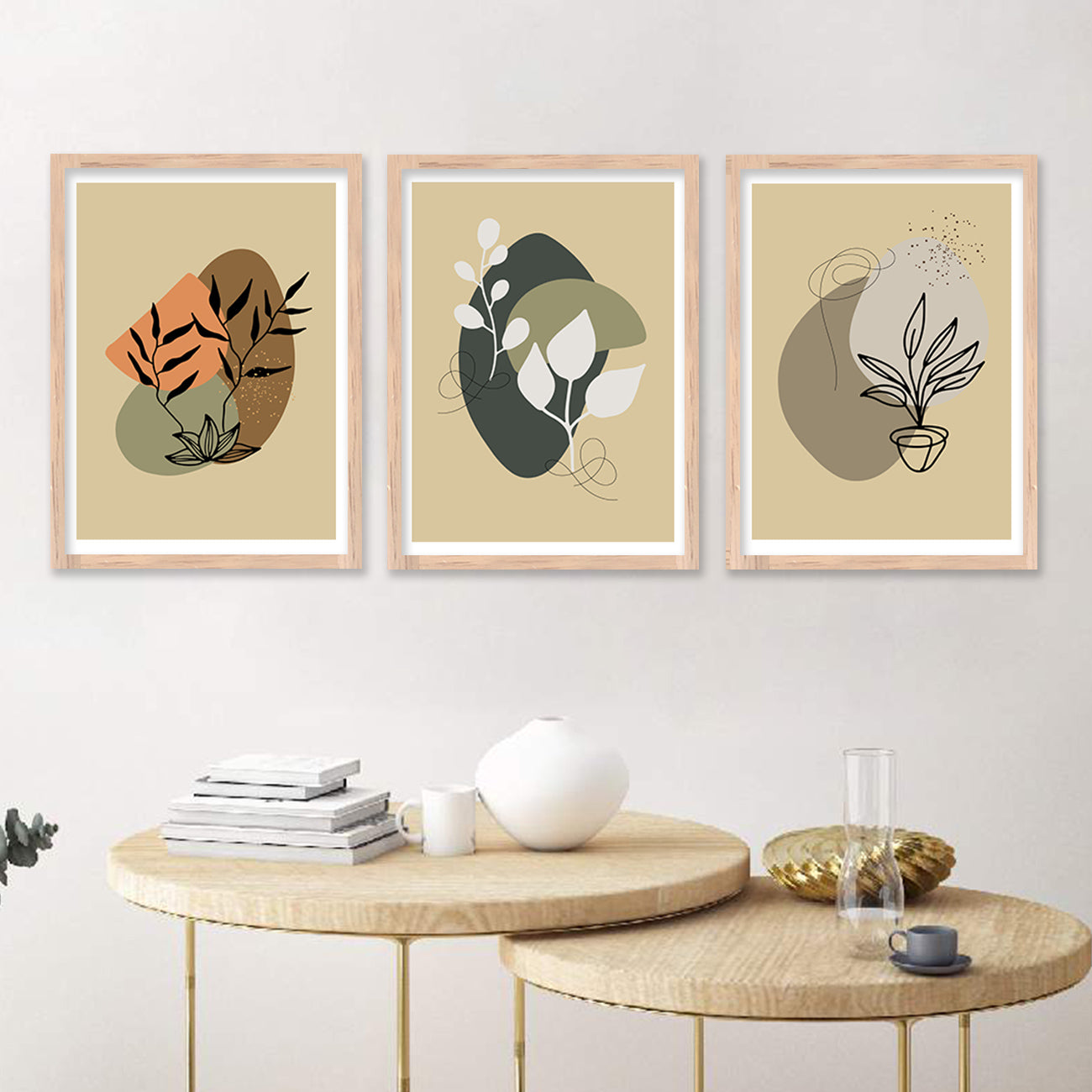 Wall Decor Modern Art Framed Wall Painting Poster for Living room Bedroom Office Gifts Home Decoration Frame In Beige (Set of 3) 11x14 Inches