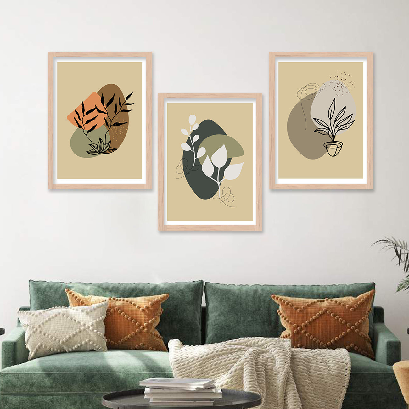 Wall Decor Modern Art Framed Wall Painting Poster for Living room Bedroom Office Gifts Home Decoration Frame In Beige (Set of 3) 11x14 Inches
