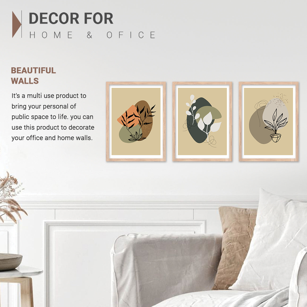 Wall Decor Modern Art Framed Wall Painting Poster for Living room Bedroom Office Gifts Home Decoration Frame In Beige (Set of 3) 11x14 Inches