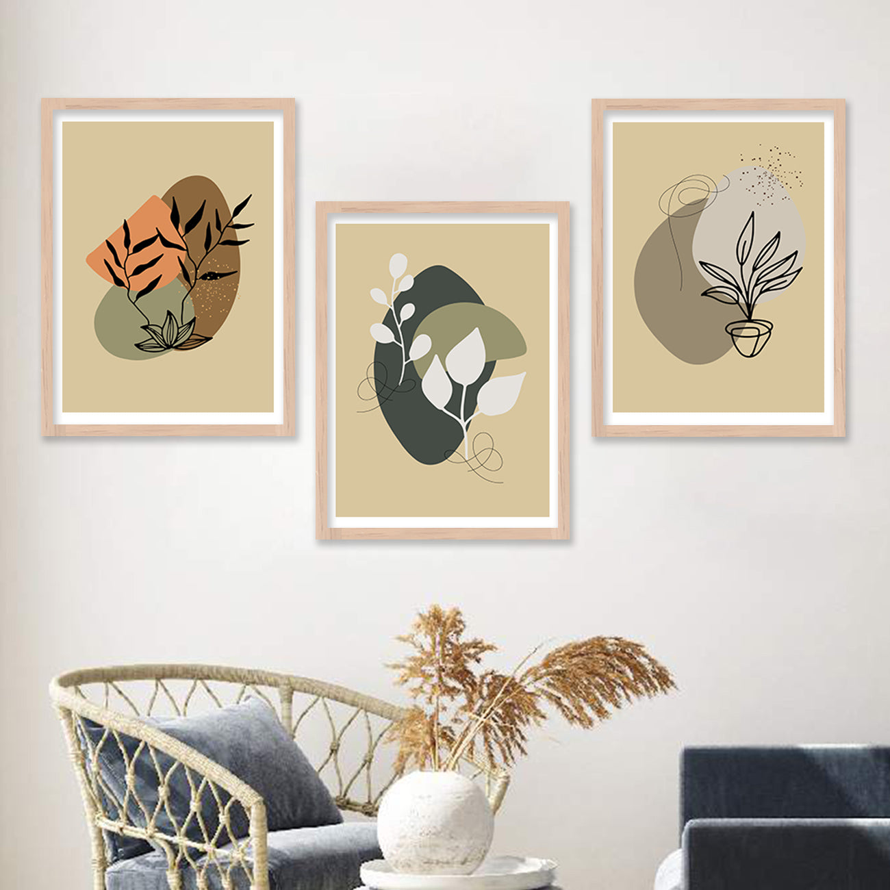 Wall Decor Modern Art Framed Wall Painting Poster for Living room Bedroom Office Gifts Home Decoration Frame In Beige (Set of 3) 11x14 Inches