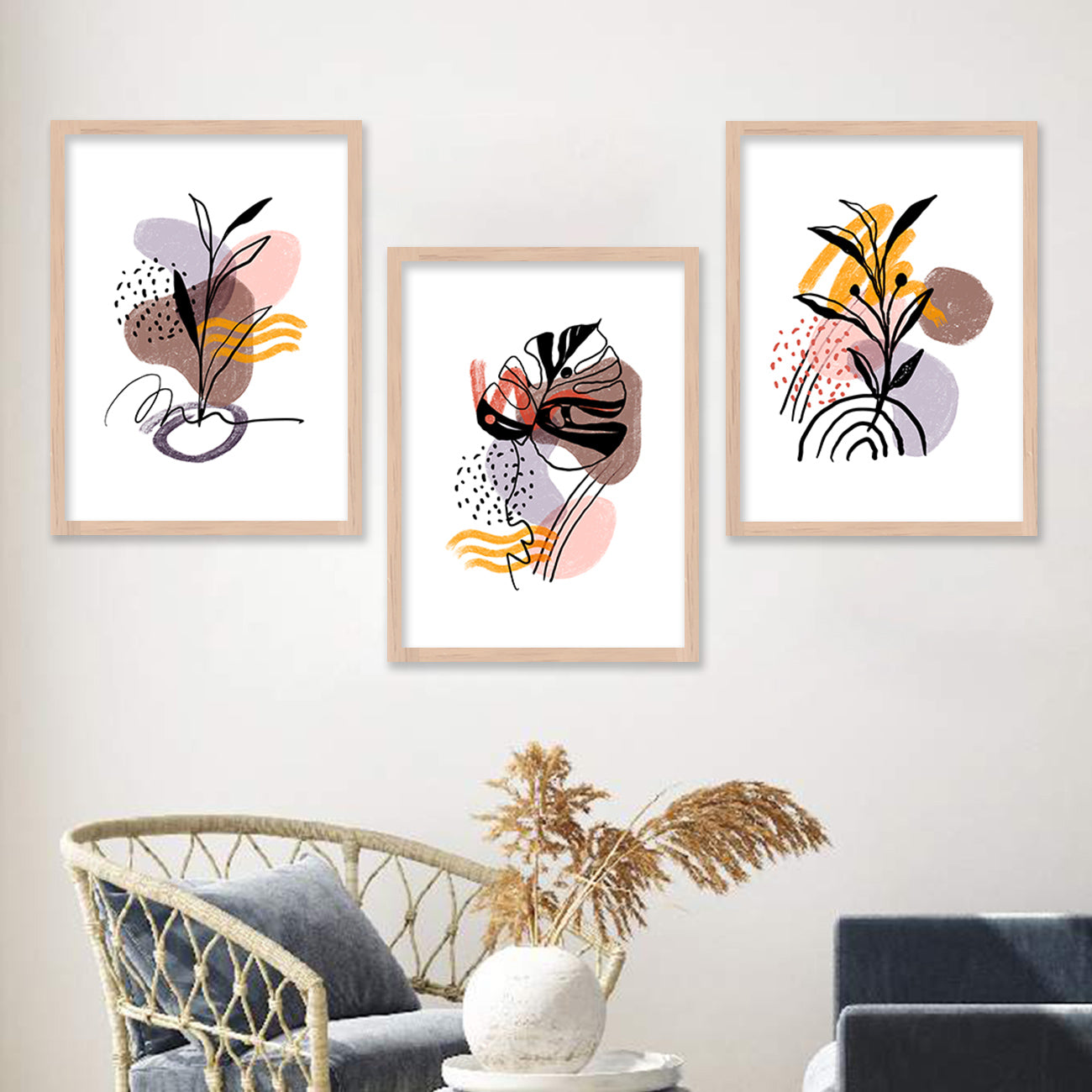 Wall Decor Modern Art Framed Wall Painting Poster for Living room Bedroom Office Gifts Home Decoration Frame In Beige (Set of 3) 11x14 Inches