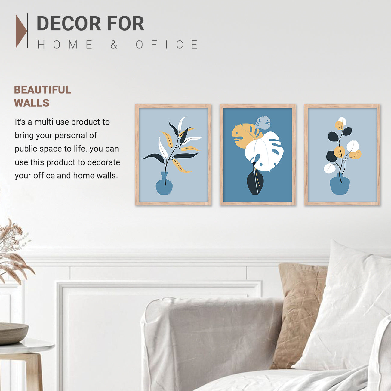 Wall Decor Modern Art Framed Wall Painting Poster for Living room Bedroom Office Gifts Home Decoration Frame In Beige (Set of 3) 11x14 Inches