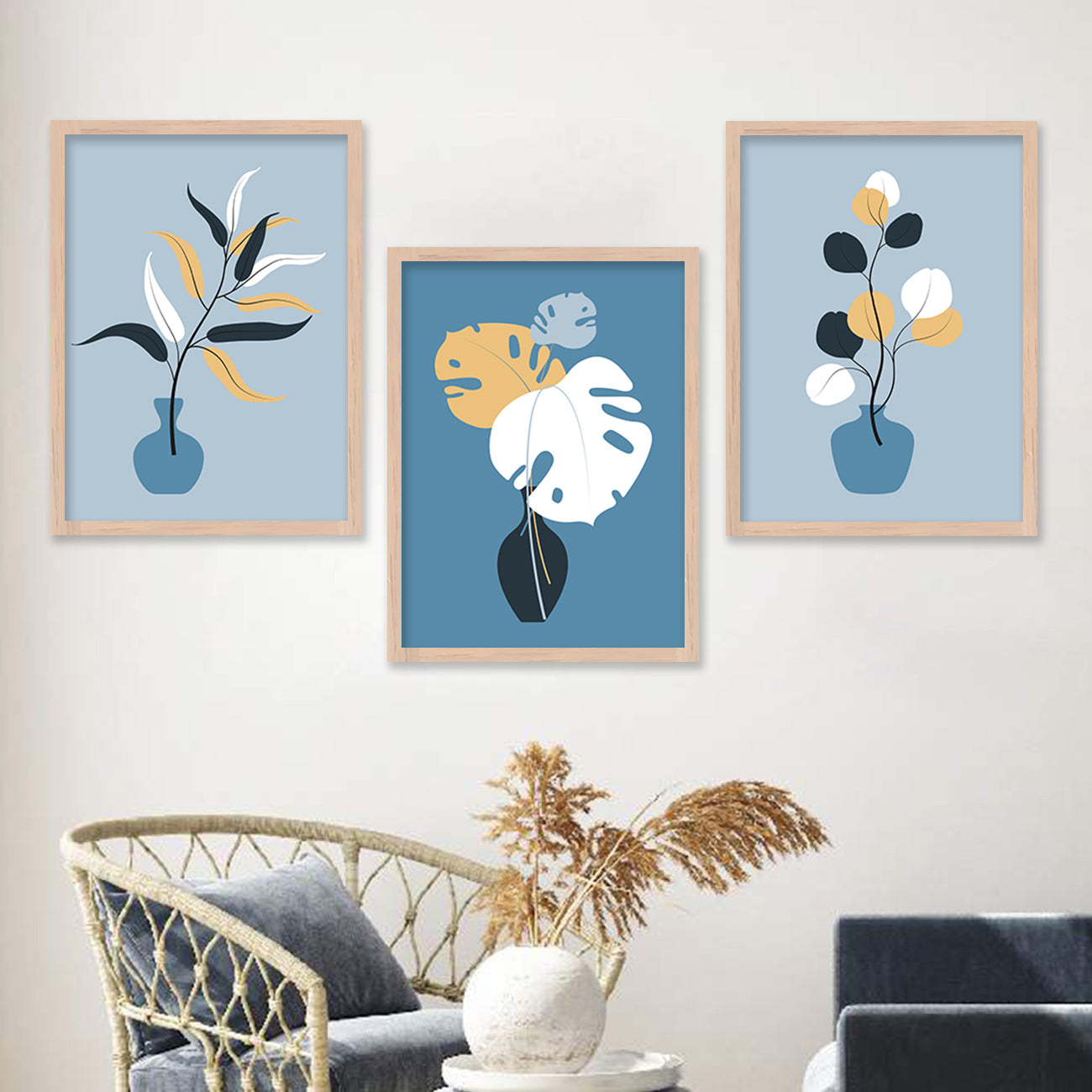 Wall Decor Modern Art Framed Wall Painting Poster for Living room Bedroom Office Gifts Home Decoration Frame In Beige (Set of 3) 11x14 Inches