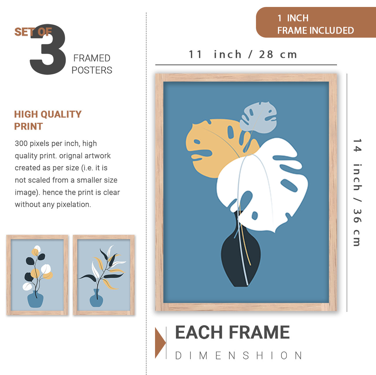 Wall Decor Modern Art Framed Wall Painting Poster for Living room Bedroom Office Gifts Home Decoration Frame In Beige (Set of 3) 11x14 Inches