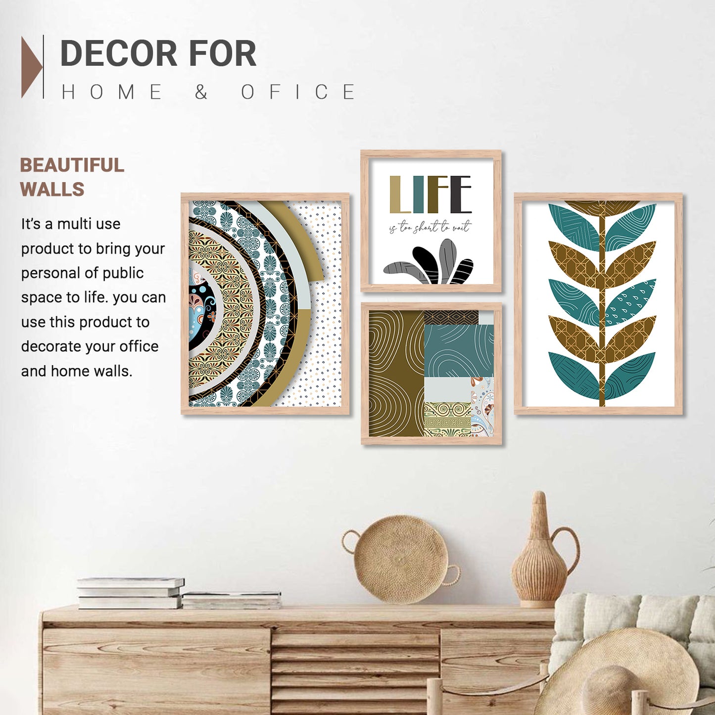 Wall Decor Modern Art Framed Wall Painting Poster for Living room Bedroom Office Gifts Home Decoration Frame In Beige (Set of 4) 11x14 Inches