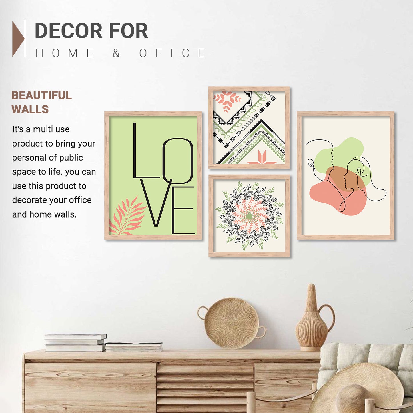 Wall Decor Modern Art Framed Wall Painting Poster for Living room Bedroom Office Gifts Home Decoration Frame In Beige (Set of 4) 11x14 Inches