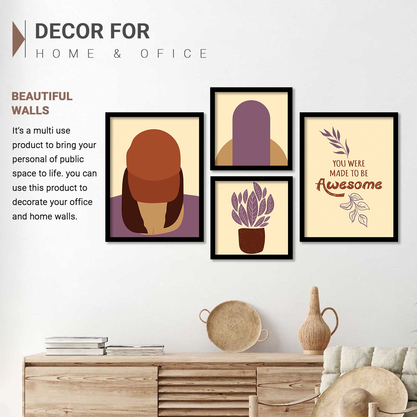 Wall Decor Modern Art Framed Wall Painting Poster for Living room Bedroom Office Gifts Home Decoration Frame In Black (Set of 4) 11x14 Inches