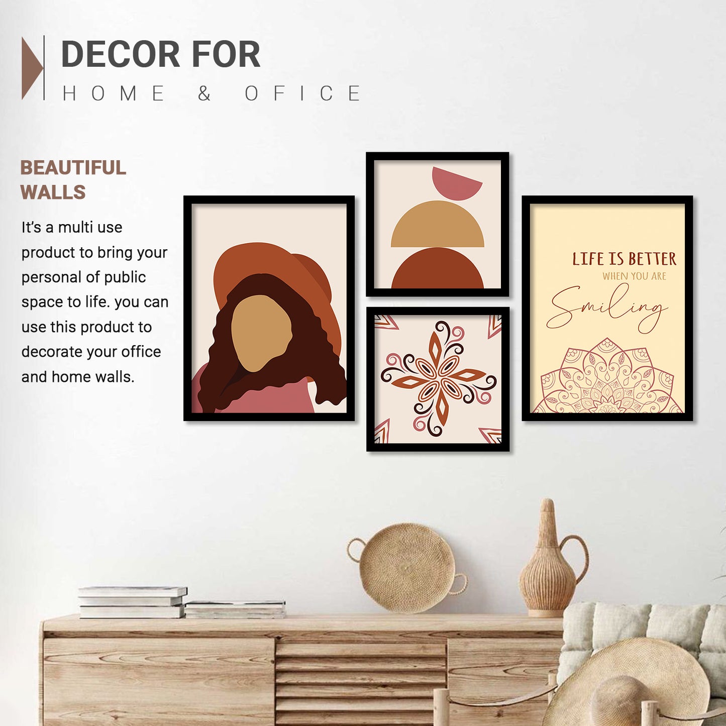 Wall Decor Modern Art Framed Wall Painting Poster for Living room Bedroom Office Gifts Home Decoration Frame In Black (Set of 4) 11x14 Inches