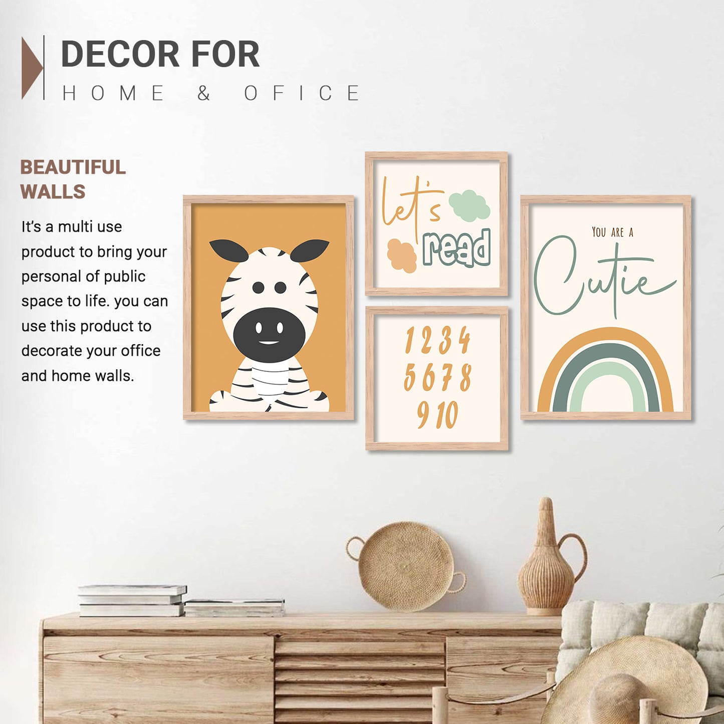 Wall Decor Modern Art Framed Wall Painting Poster for Living room Bedroom Office Gifts Home Decoration Frame In Black (Set of 4) 11x14 Inches