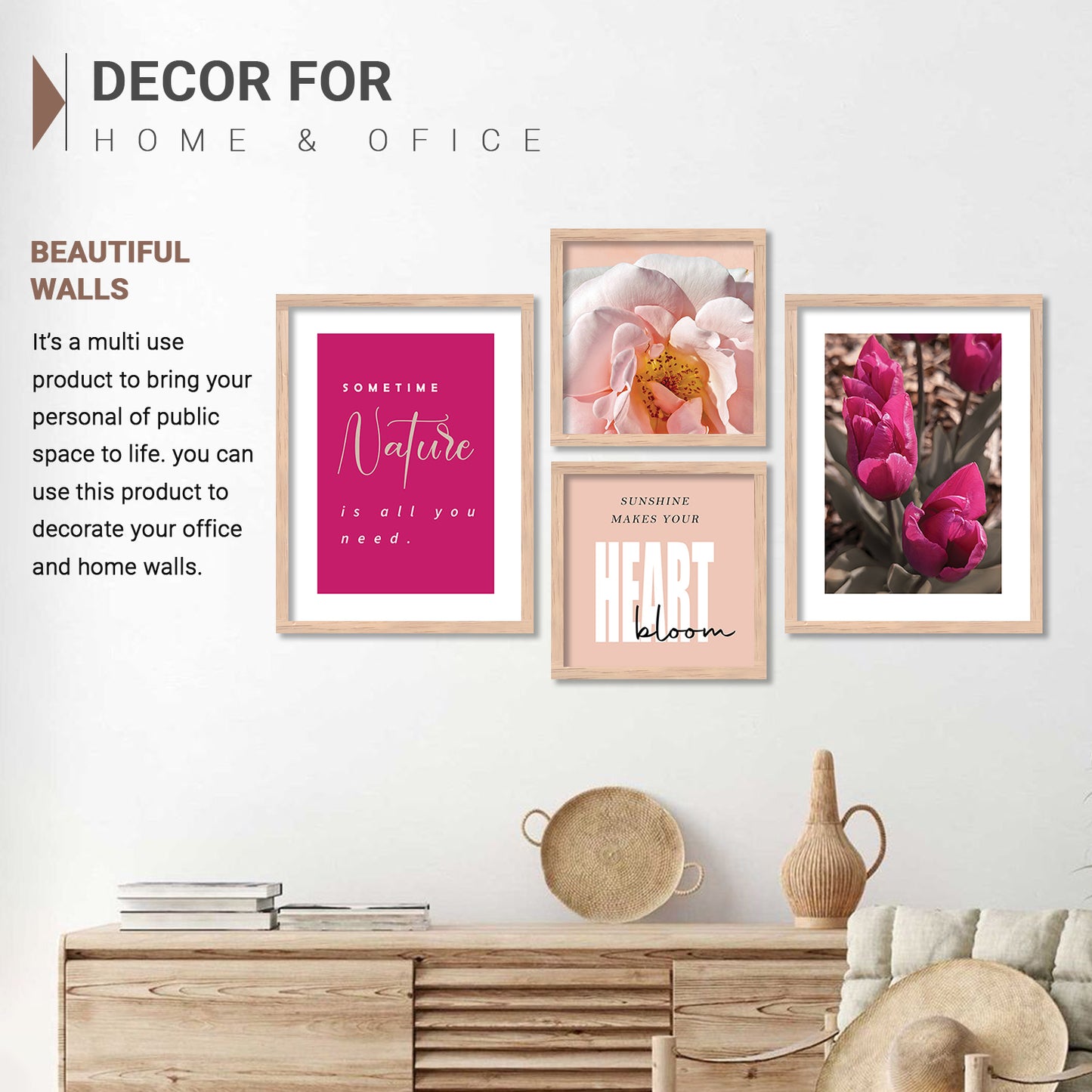 Wall Decor Modern Art Framed Wall Painting Poster for Living room Bedroom Office Gifts Home Decoration Frame In Beige (Set of 4) 11x14 Inches