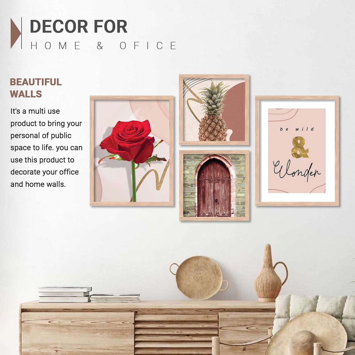 Wall Decor Modern Art Framed Wall Painting Poster for Living room Bedroom Office Gifts Home Decoration Frame In Beige (Set of 4) 11x14 Inches