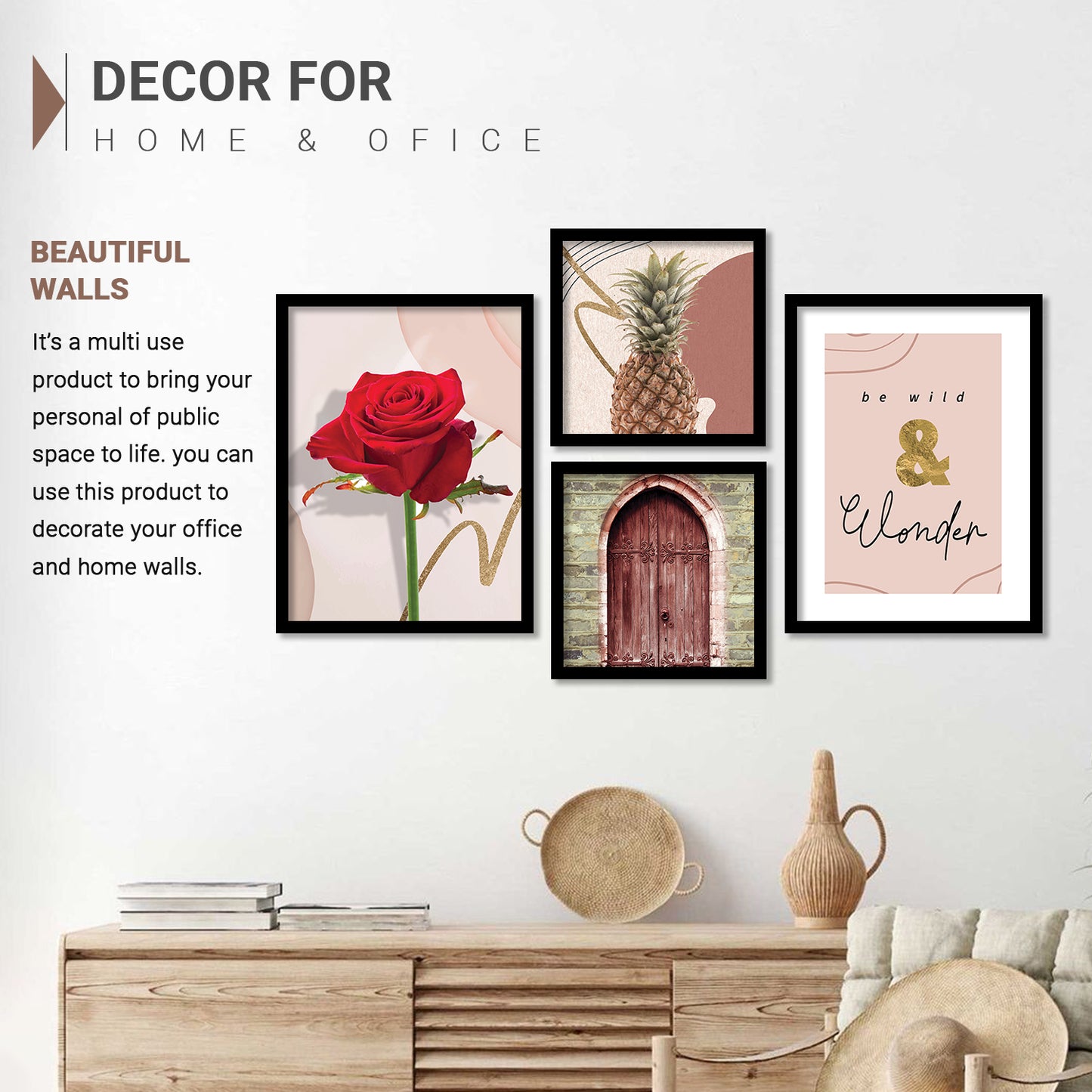 Wall Decor Modern Art Framed Wall Painting Poster for Living room Bedroom Office Gifts Home Decoration Frame In Black (Set of 4) 11x14 Inches