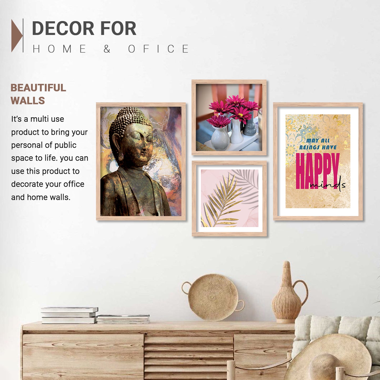 Wall Decor Modern Art Framed Wall Painting Poster for Living room Bedroom Office Gifts Home Decoration Frame In Beige (Set of 4) 11x14 Inches