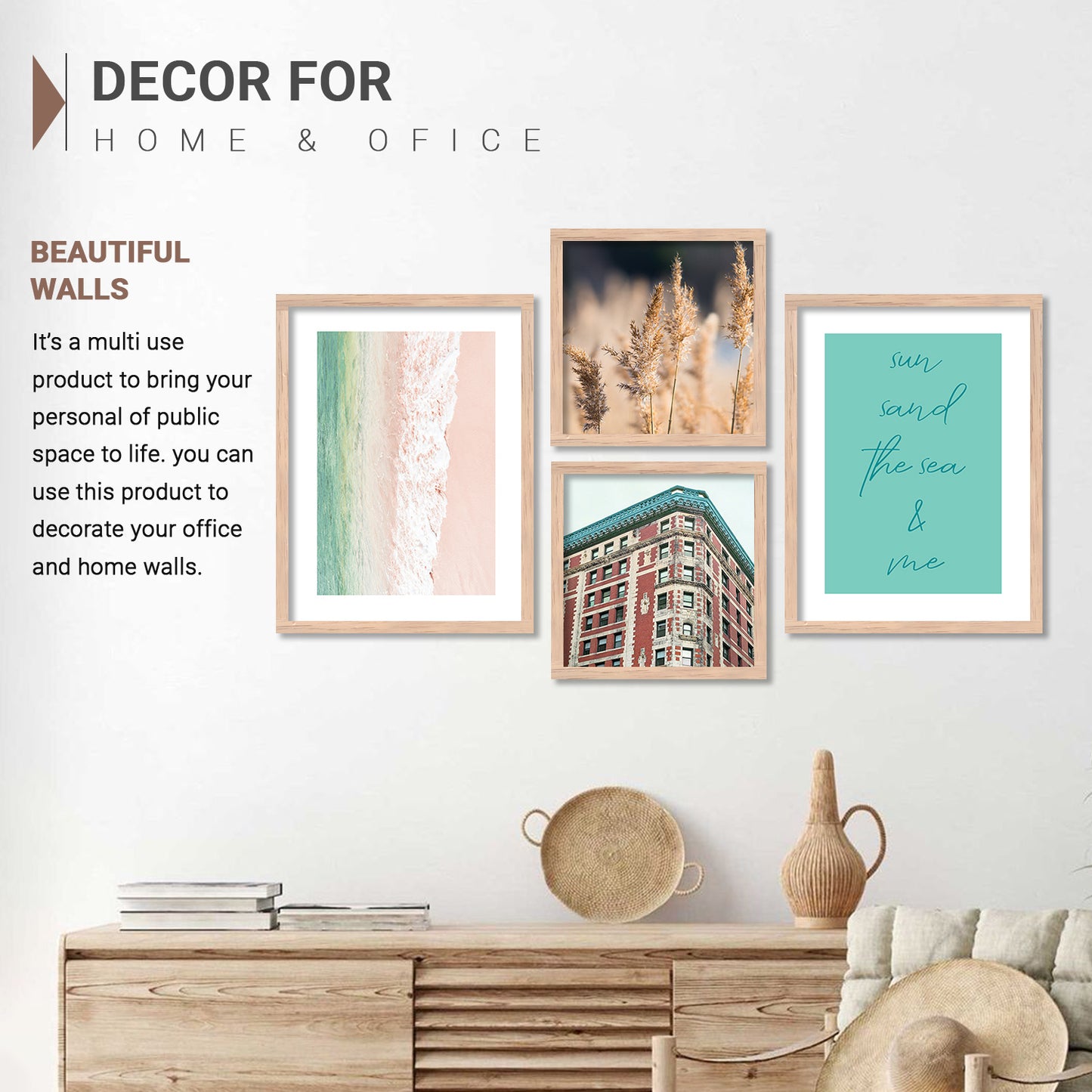 Wall Decor Modern Art Framed Wall Painting Poster for Living room Bedroom Office Gifts Home Decoration Frame In Beige (Set of 4) 11x14 Inches