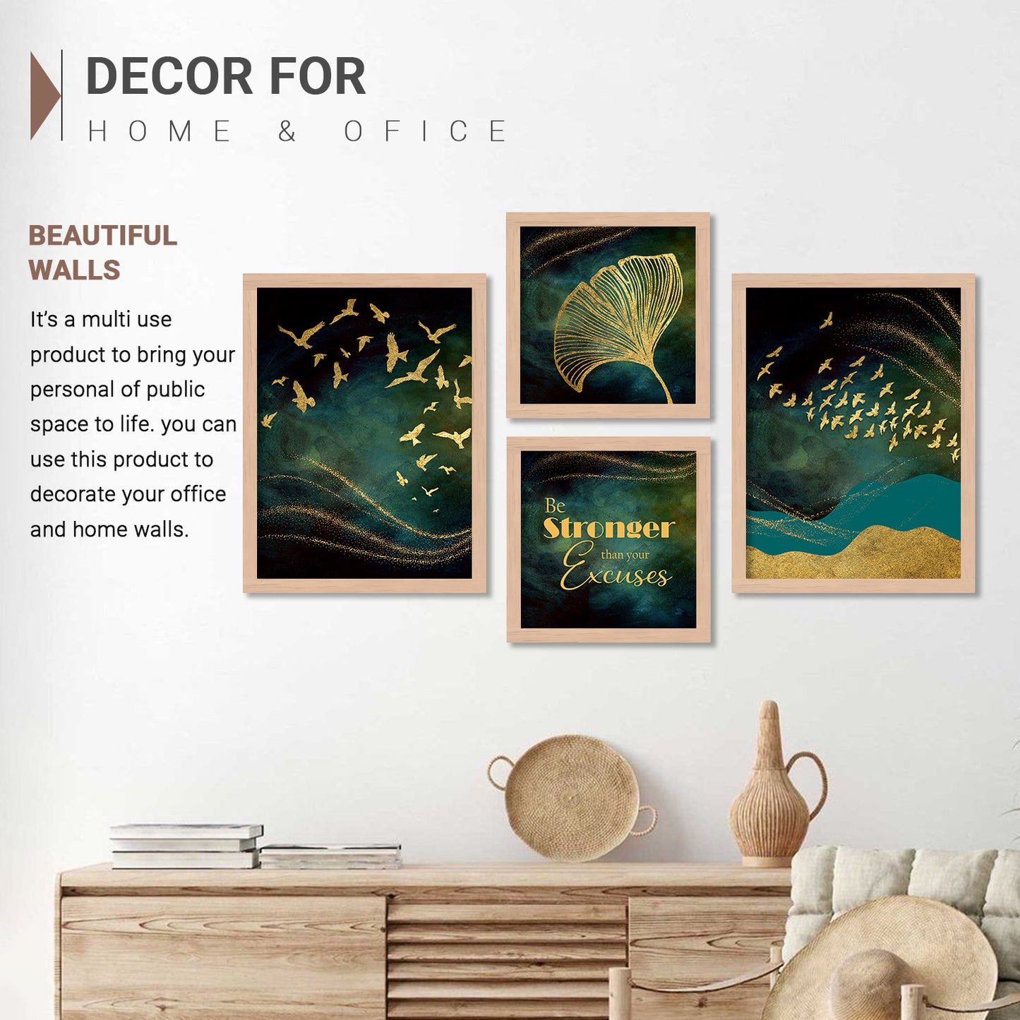 Wall Decor Modern Art Framed Wall Painting Poster for Living room Bedroom Office Gifts Home Decoration (Set of 4) 11x14 Inches