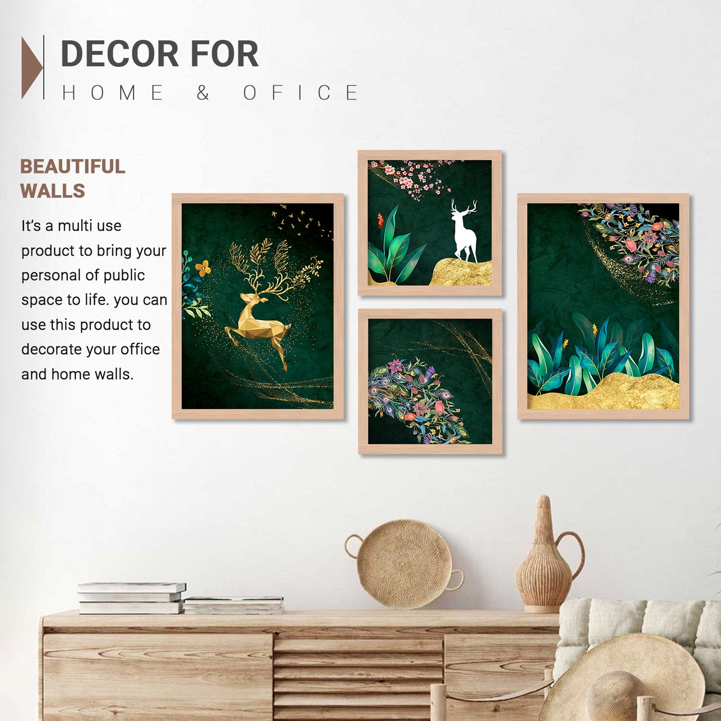 Wall Decor Modern Art Framed Wall Painting Poster for Living room Bedroom Office Gifts Home Decoration (Set of 4) 11x14 Inches