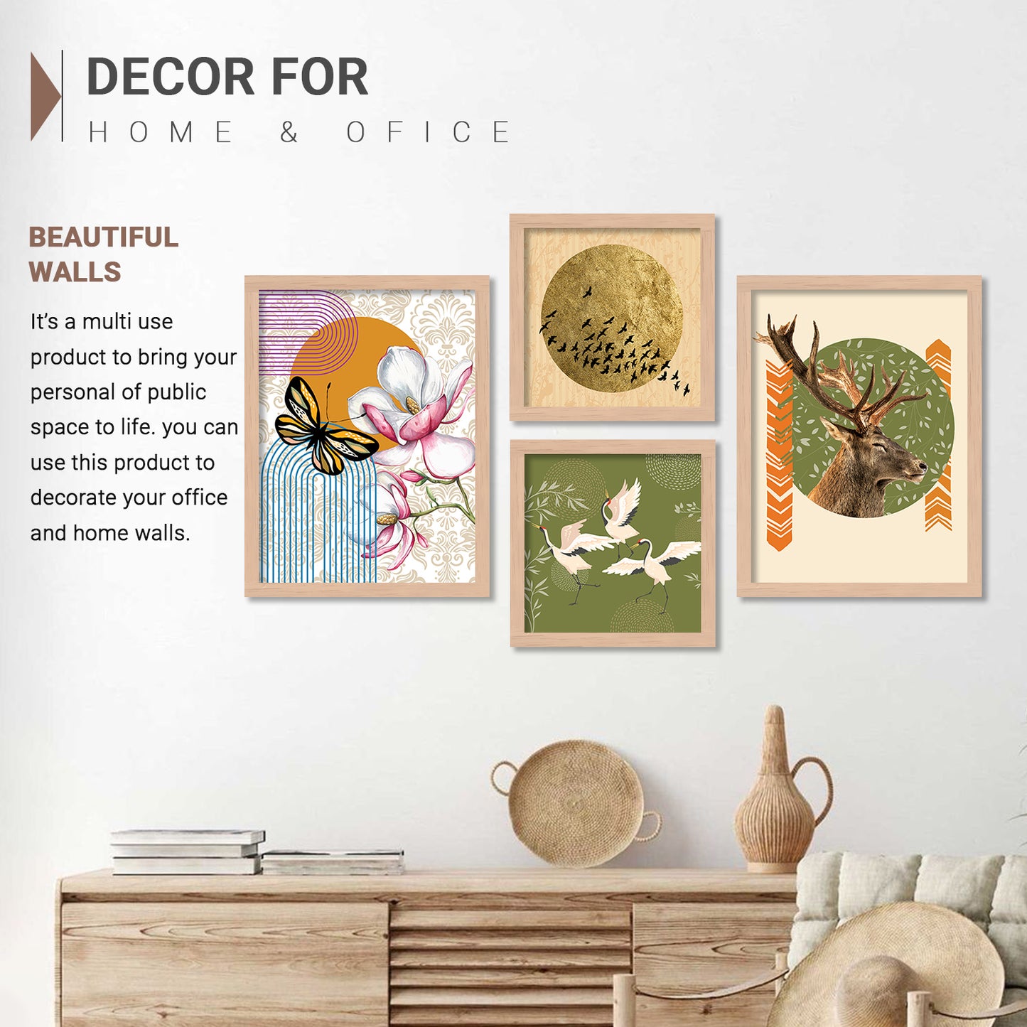 Wall Decor Modern Art Framed Wall Painting Poster for Living room Bedroom Office Gifts Home Decoration (Set of 4) 11x14 Inches