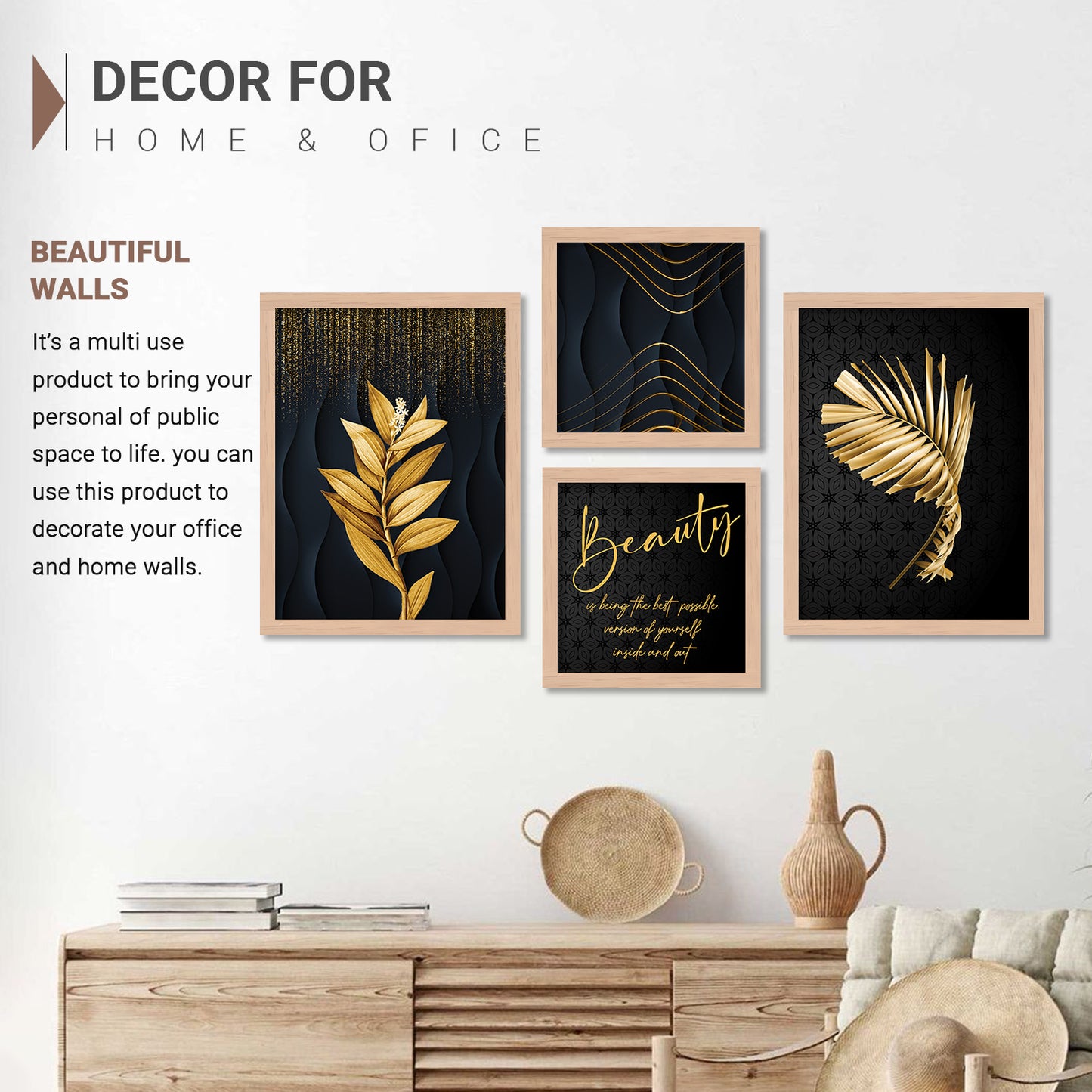 Wall Decor Modern Art Framed Wall Painting Poster for Living room Bedroom Office Gifts Home Decoration (Set of 4) 11x14 Inches