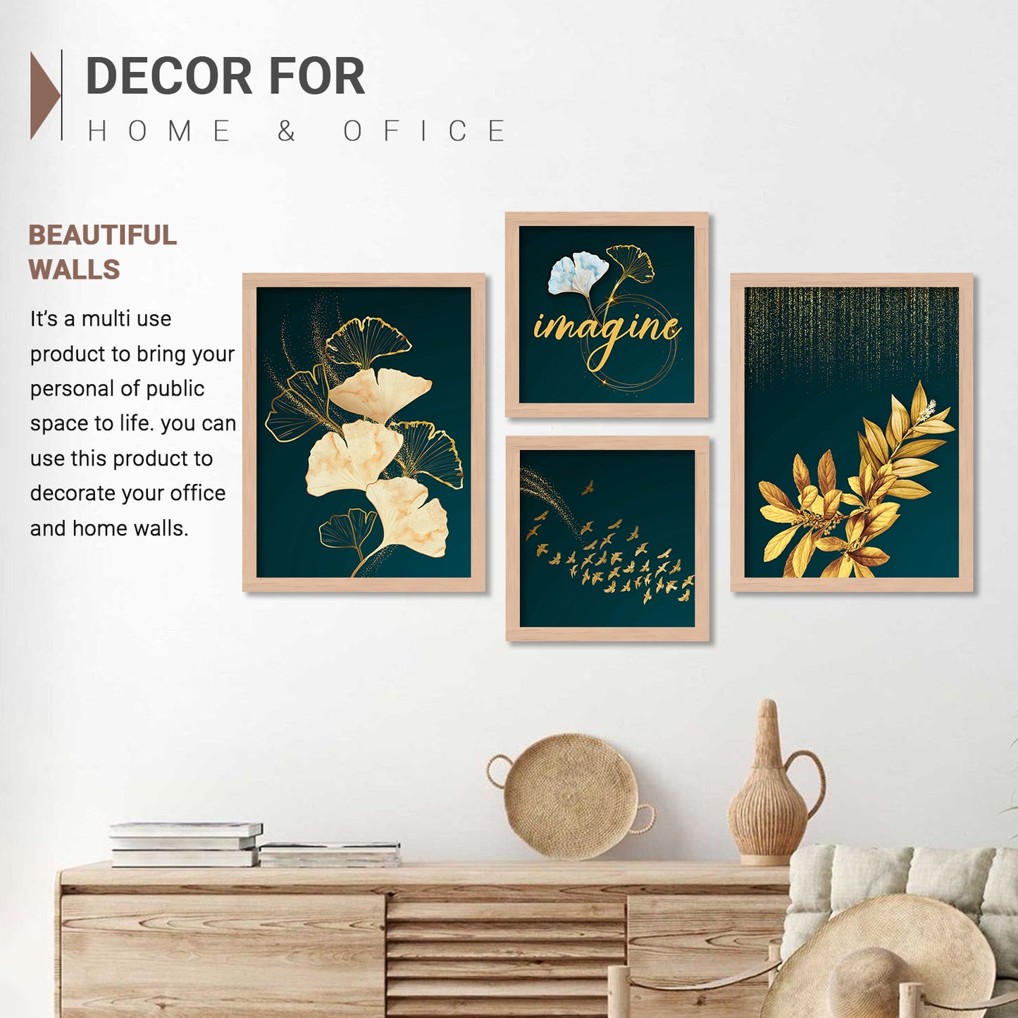 Wall Decor Modern Art Framed Wall Painting Poster for Living room Bedroom Office Gifts Home Decoration (Set of 4) 11x14 Inches