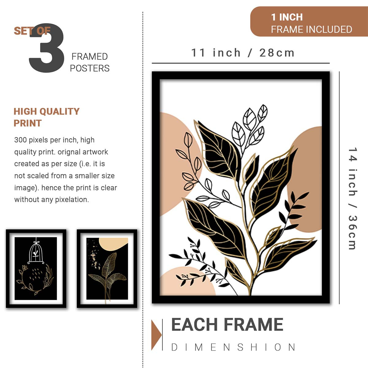 Wall Decor Modern Art Framed Wall Painting Poster for Living room Bedroom Office Gifts Home Decoration Frame In Beige (Set of 5) 11x14 Inches