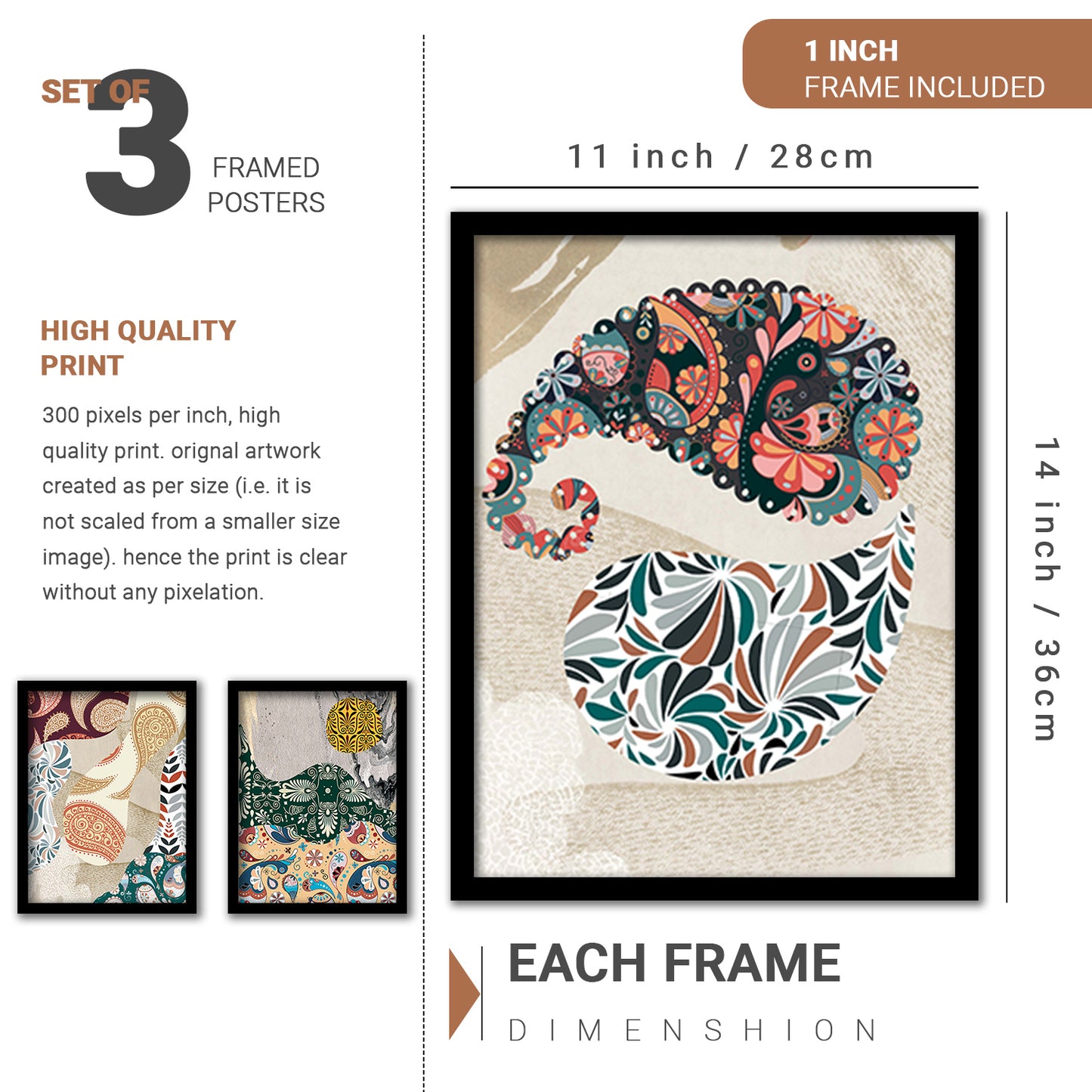 Wall Decor Modern Art Framed Wall Painting Poster for Living room Bedroom Office Gifts Home Decoration Frame In Beige (Set of 5) 11x14 Inches