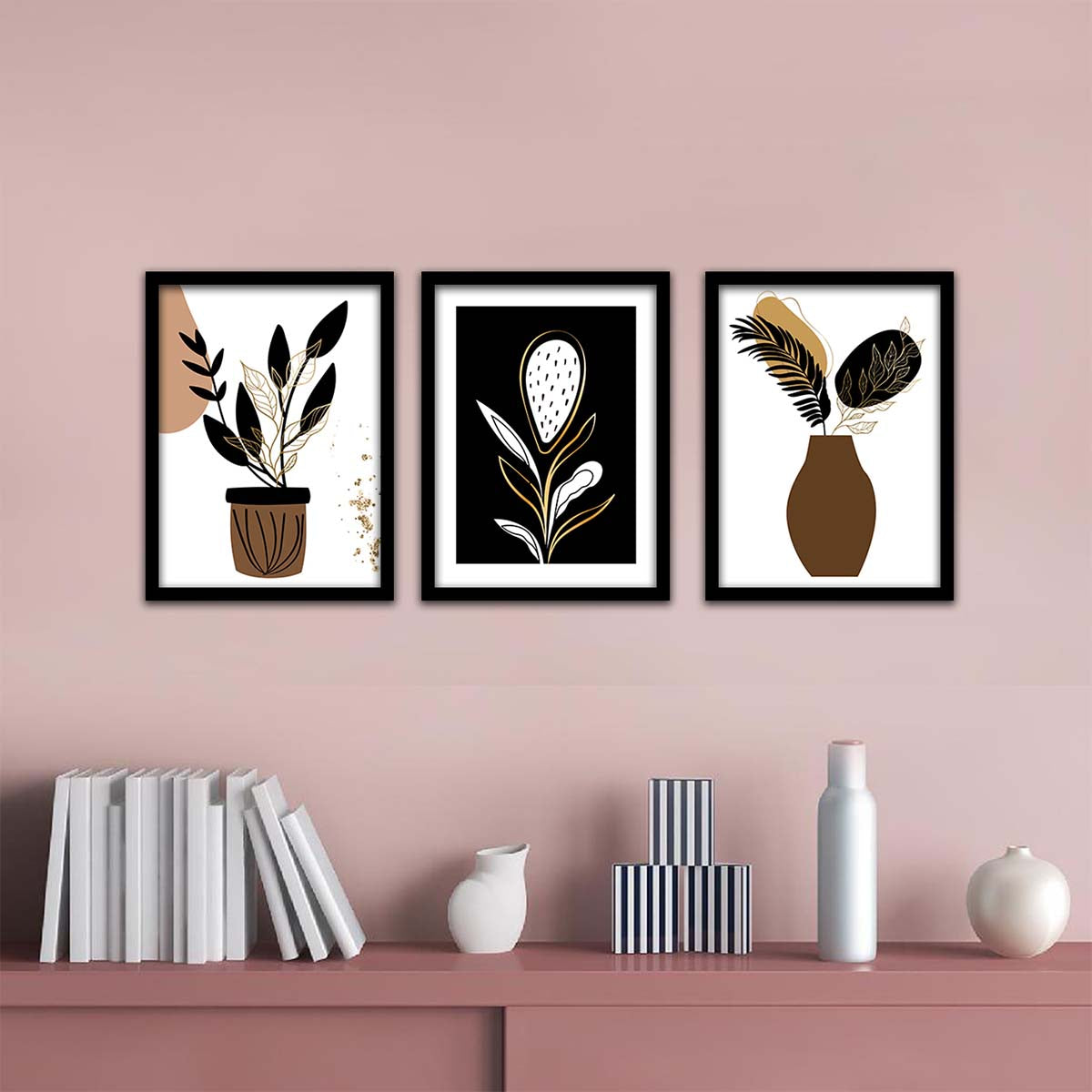 Wall Decor Modern Art Framed Wall Painting Poster for Living room Bedroom Office Gifts Home Decoration Frame In Beige (Set of 3) 11x14 Inches