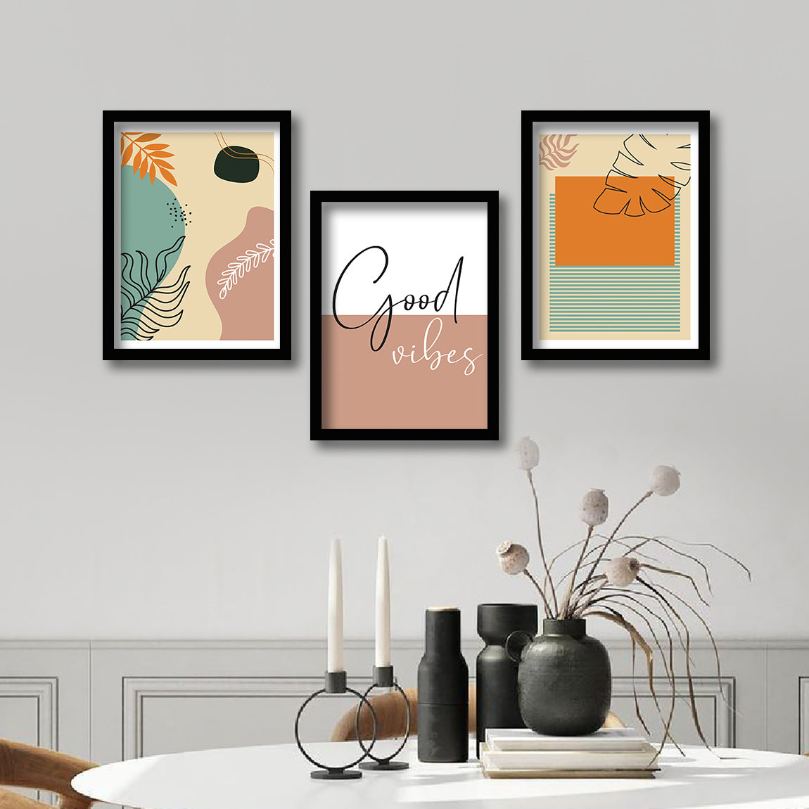 Wall Decor Modern Art Framed Wall Painting Poster for Living room Bedroom Office Gifts Home Decoration Frame In Beige (Set of 3) 11x14 Inches