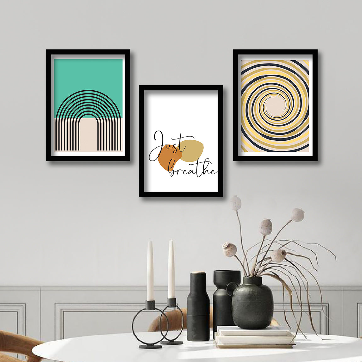 Wall Decor Modern Art Framed Wall Painting Poster for Living room Bedroom Office Gifts Home Decoration Frame In Beige (Set of 3) 11x14 Inches