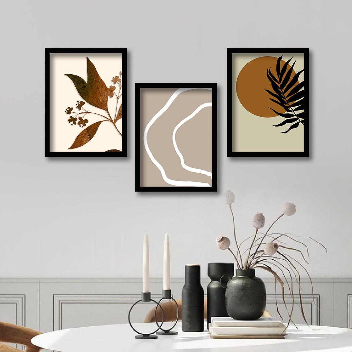 Wall Decor Modern Art Framed Wall Painting Poster for Living room Bedroom Office Gifts Home Decoration Frame In Beige (Set of 3) 11x14 Inches
