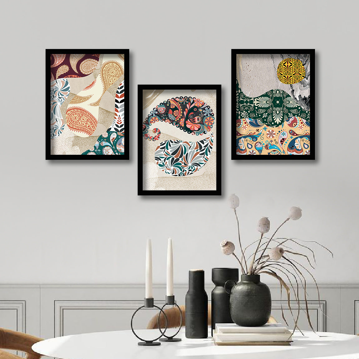 Wall Decor Modern Art Framed Wall Painting Poster for Living room Bedroom Office Gifts Home Decoration Frame In Beige (Set of 3) 11x14 Inches