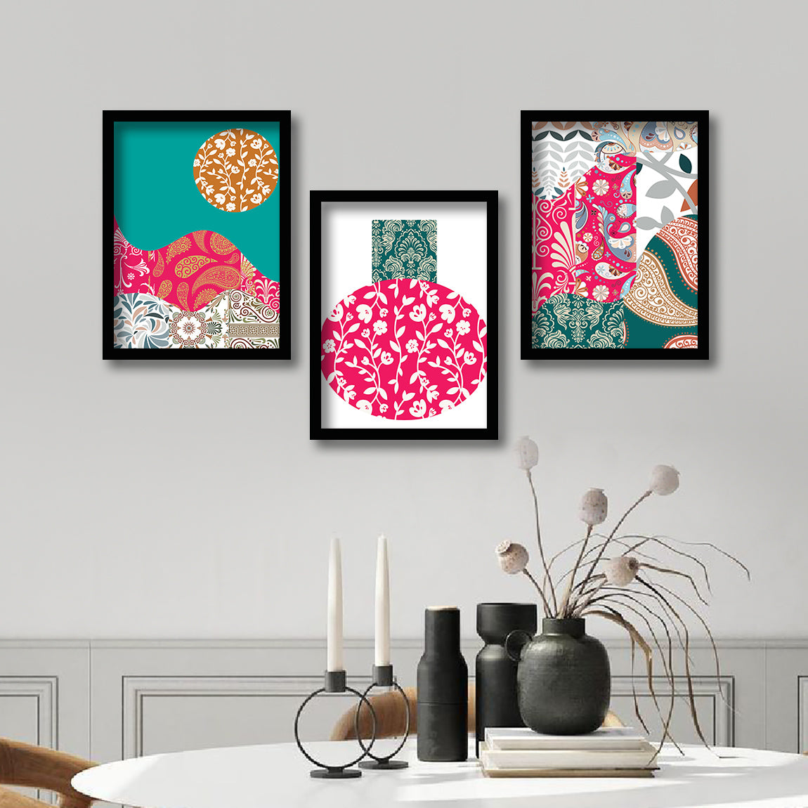 Wall Decor Modern Art Framed Wall Painting Poster for Living room Bedroom Office Gifts Home Decoration Frame In Beige (Set of 3) 11x14 Inches