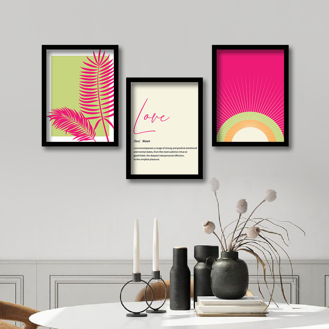 Wall Decor Modern Art Framed Wall Painting Poster for Living room Bedroom Office Gifts Home Decoration Frame In Beige (Set of 3) 11x14 Inches