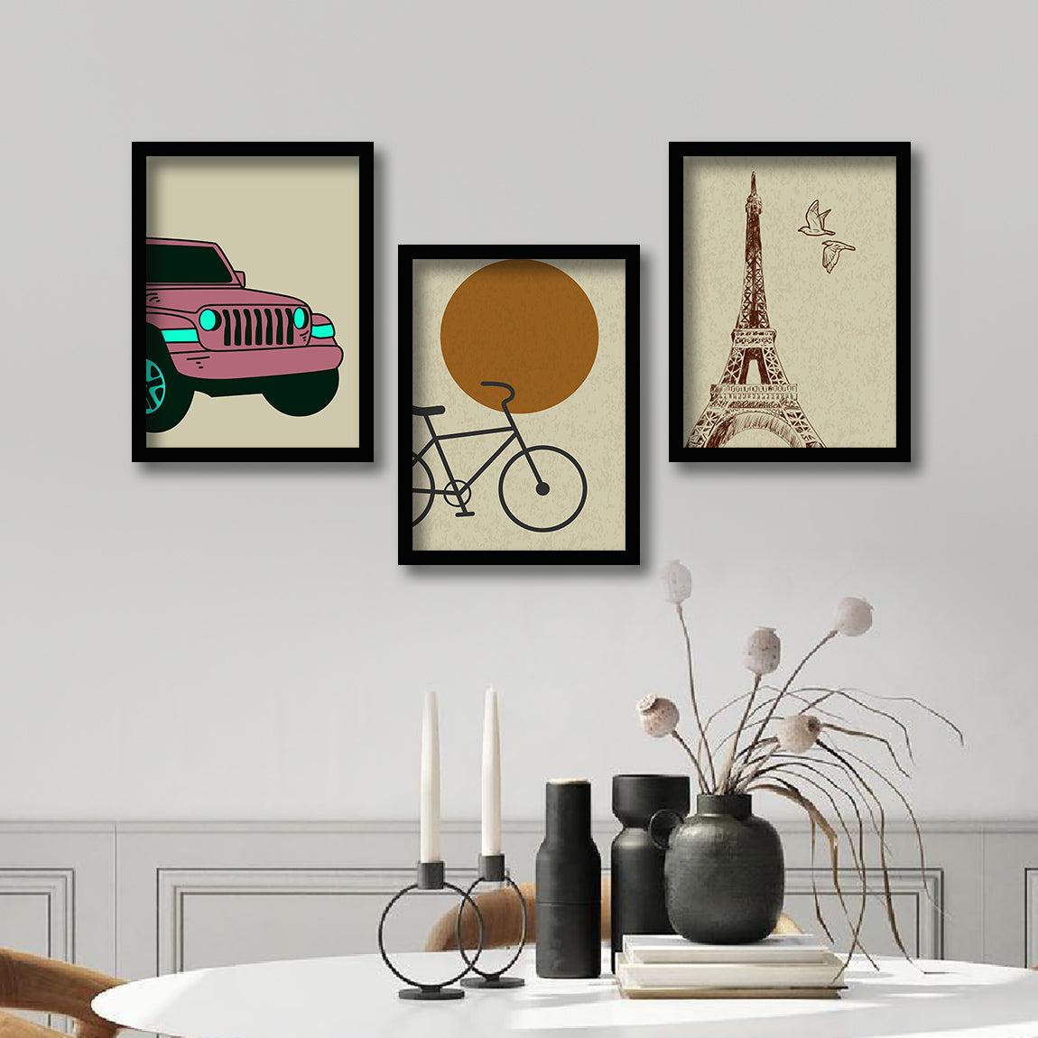 Wall Decor Modern Art Framed Wall Painting Poster for Living room Bedroom Office Gifts Home Decoration Frame In Beige (Set of 3) 11x14 Inches