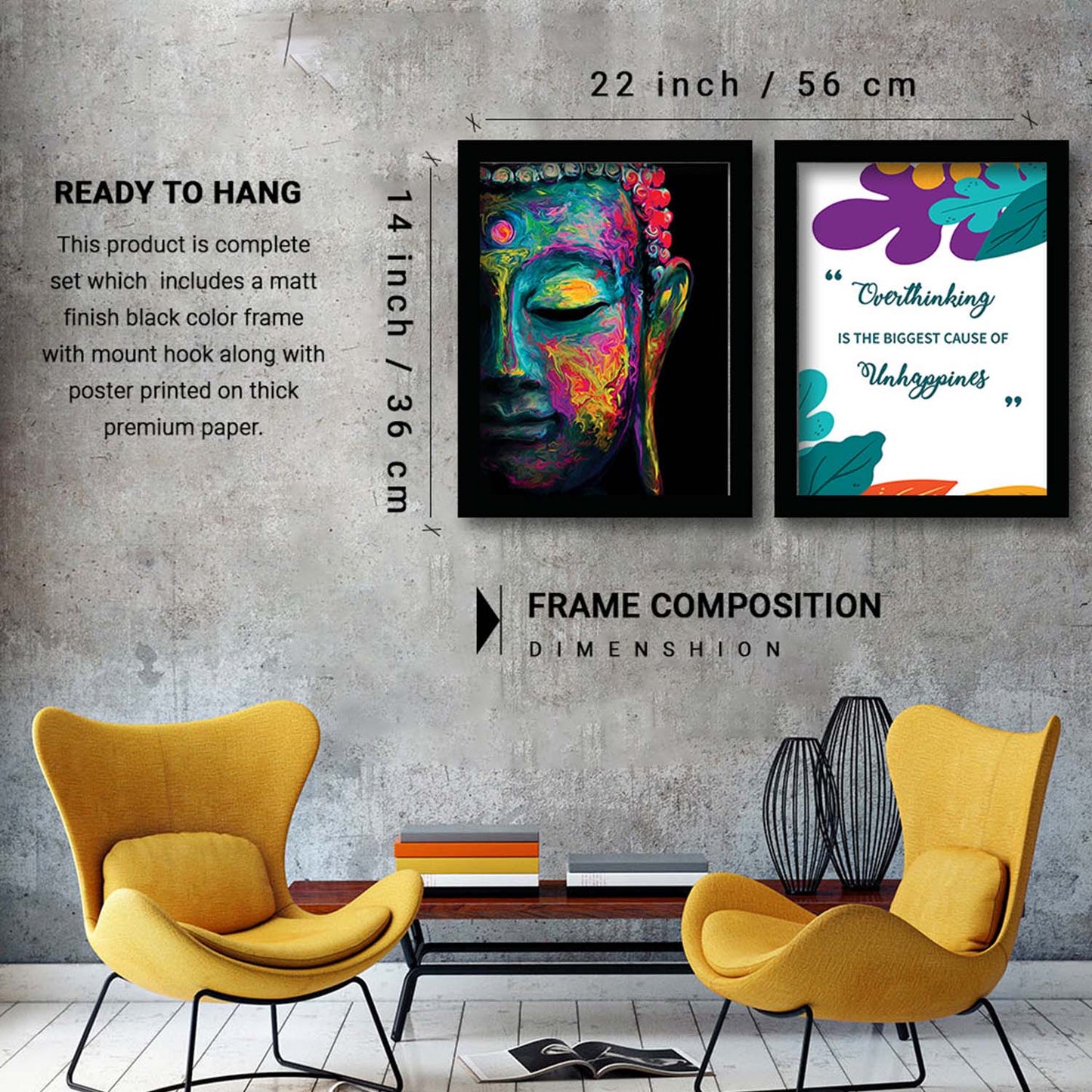Modern Art Framed Wall Painting Poster for Living room Bedroom Office Gifts Home Decoration Set Of 2