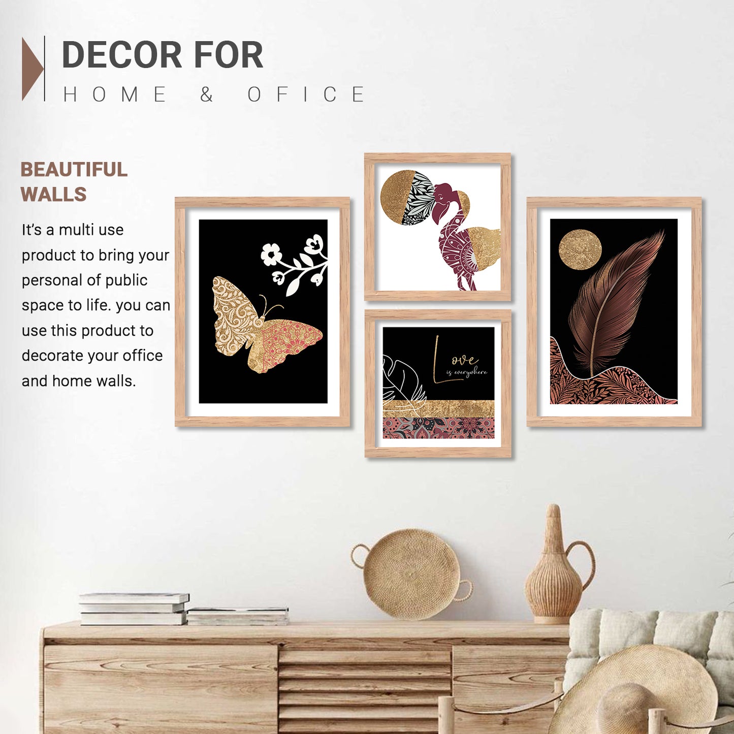 Wall Decor Modern Art Framed Wall Painting Poster for Living room Bedroom Office Gifts Home Decoration (Set of 4) 11x14 Inches