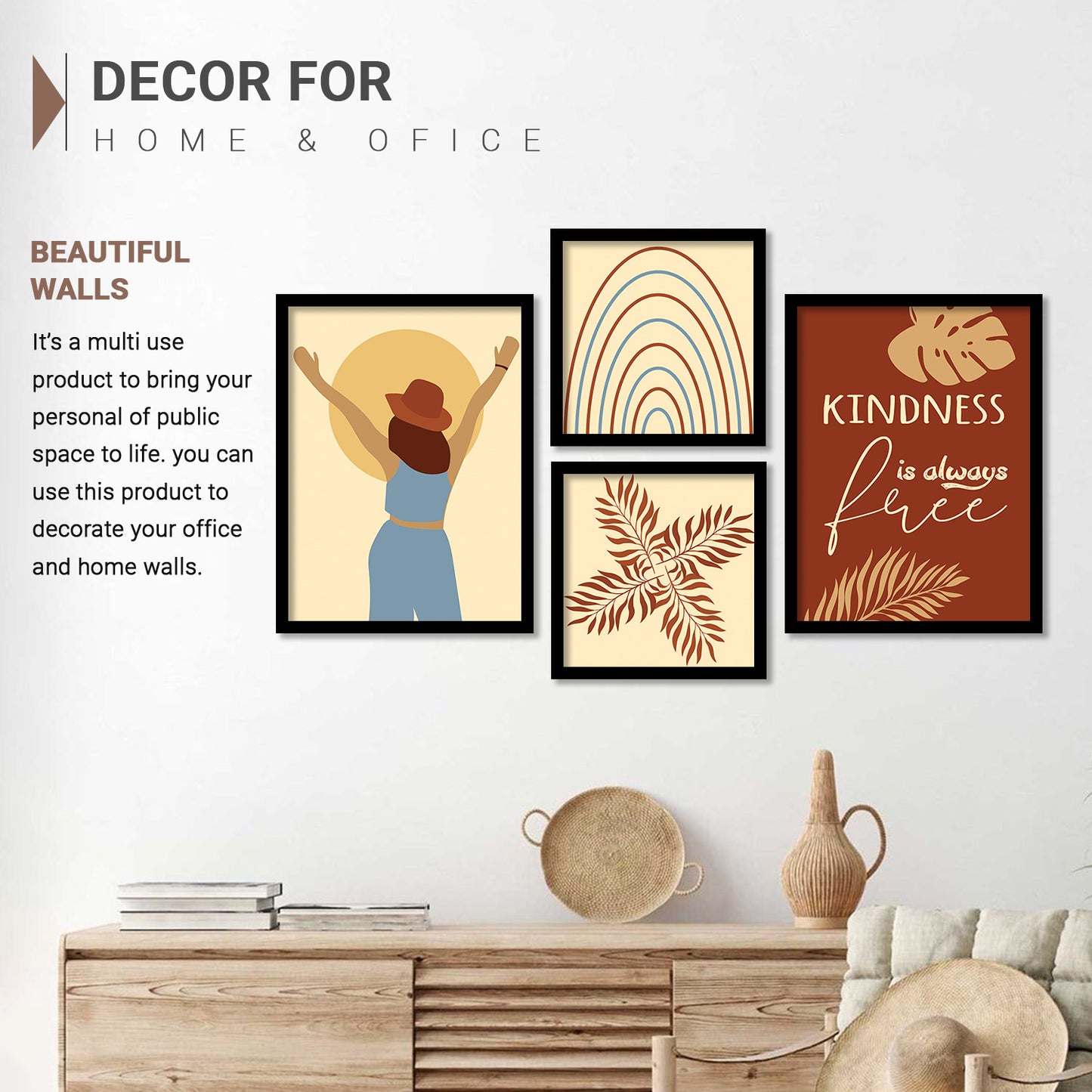 Wall Decor Framed Paintings For Living Room Bedroom - Framed Posters For Girls (Set of 4) 11x14 Inches (Pattern 4)