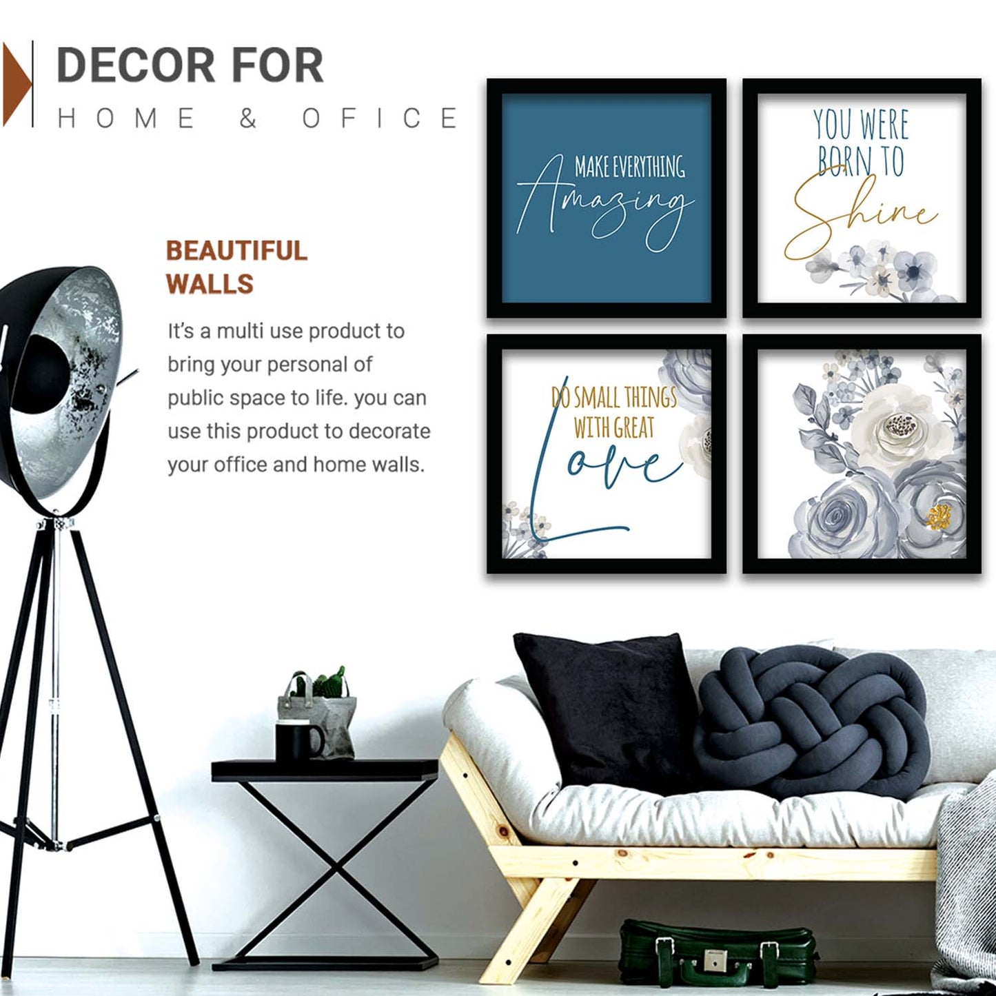 Motivational Wall Frames Posters Paintings For office study Room Home Decoration ( set of 4 )