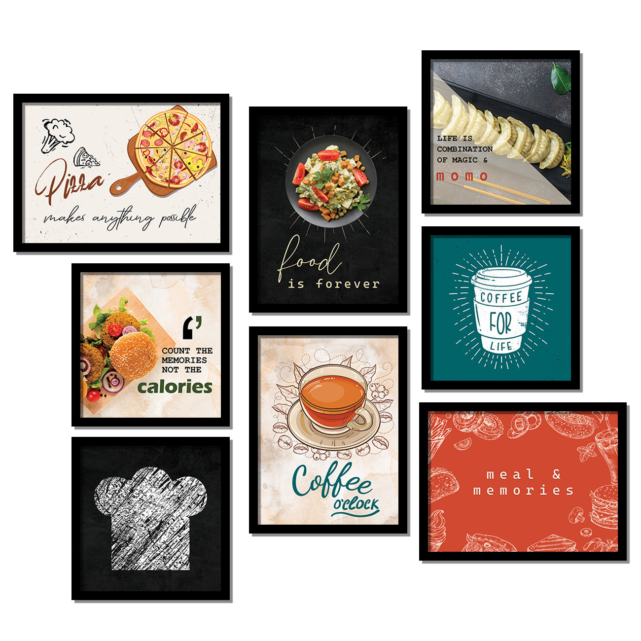 Caffe, Restaurant, Kitchen Wall Decor Frames (Set of 8)