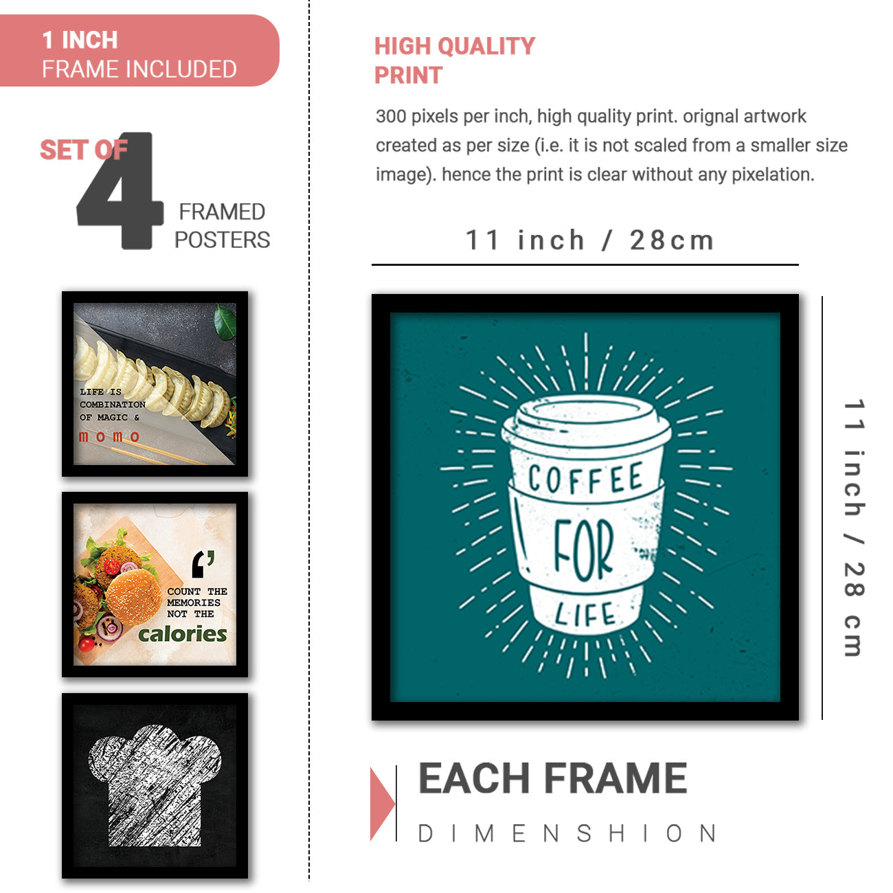 Caffe, Restaurant, Kitchen Wall Decor Frames (Set of 8)
