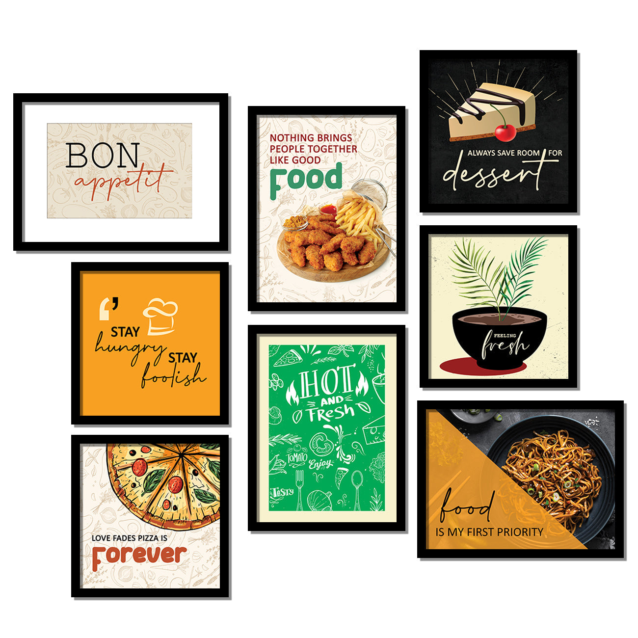 Caffe, Restaurant, Kitchen Wall Decor Frames (Set of 8)