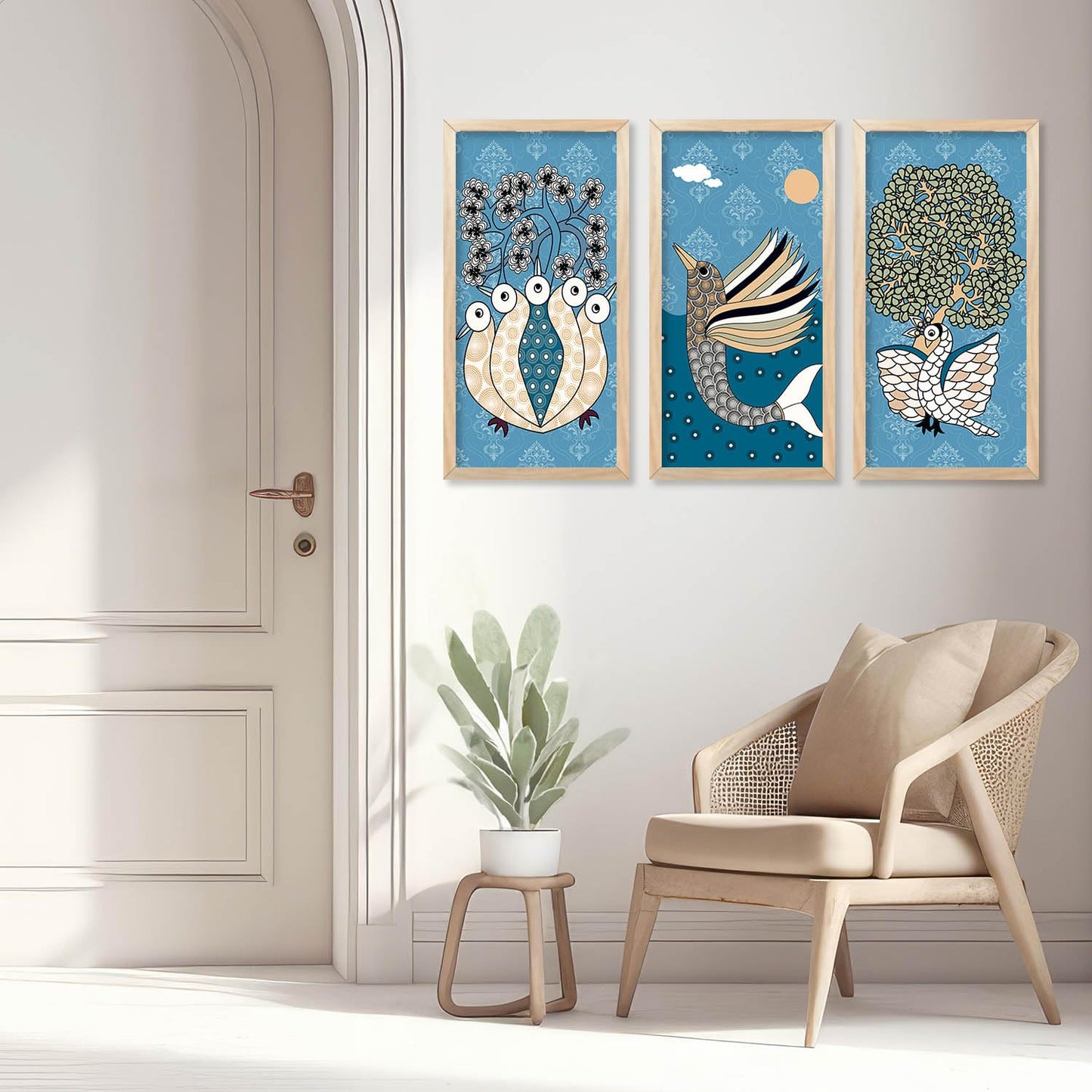 Traditional Indian Gond Wall Art Poster with Frame for Wall Decor