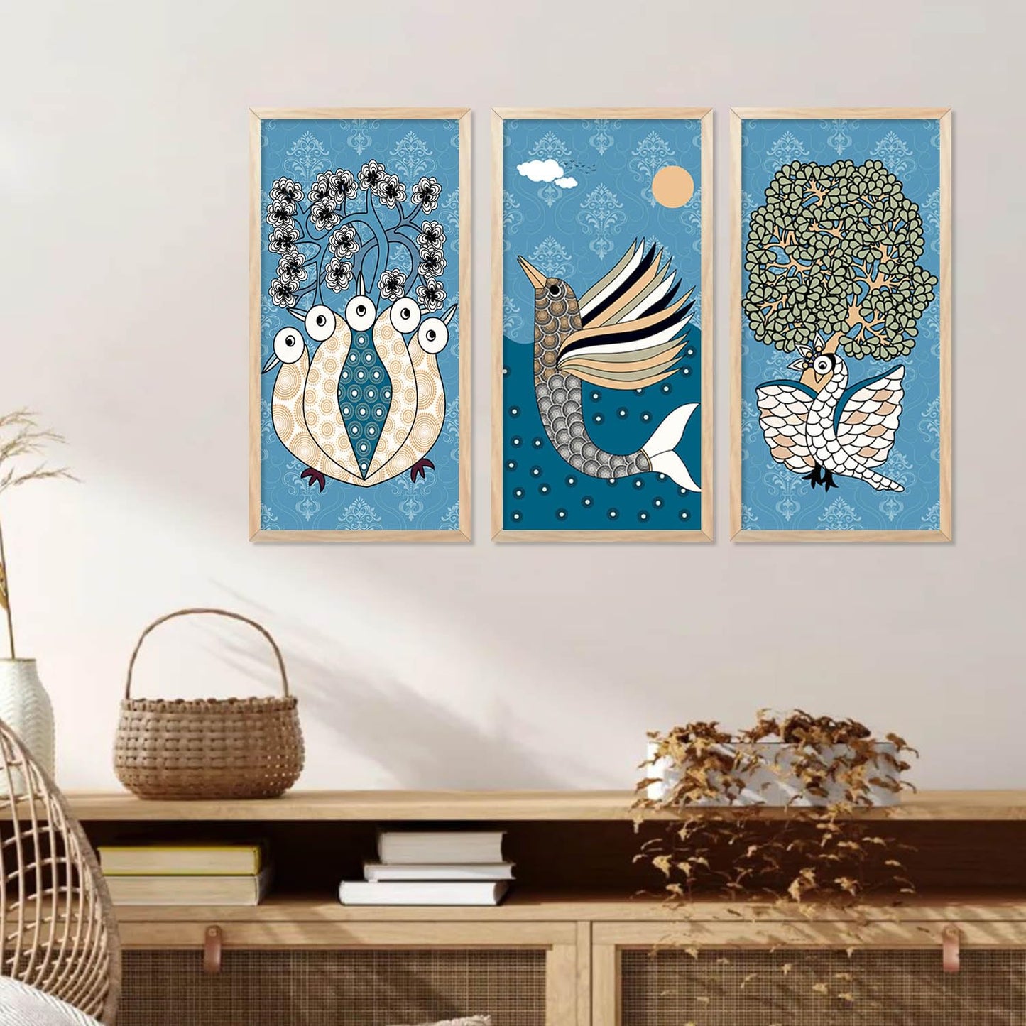 Traditional Indian Gond Wall Art Poster with Frame for Wall Decor