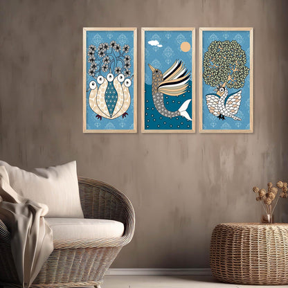 Traditional Indian Gond Wall Art Poster with Frame for Wall Decor